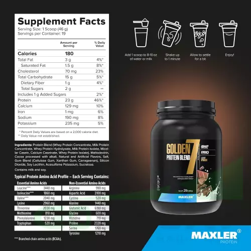 MAXLER Golden 7 Protein Blend 907 г, Молочный шоколад
