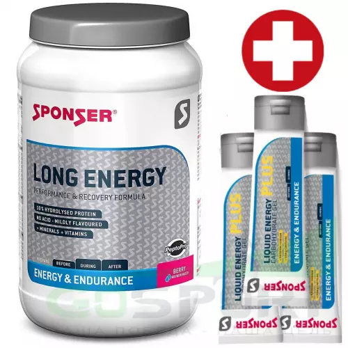 Изотоник SPONSER LONG ENERGY 10% + 3 x LIQUID ENERGY PLUS 70 г 1200 г, Ягодный