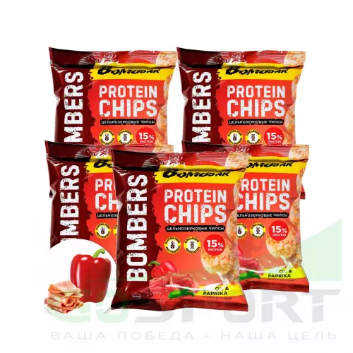  Bombbar Protein Chips 5 x 50 г, Бекон с паприкой