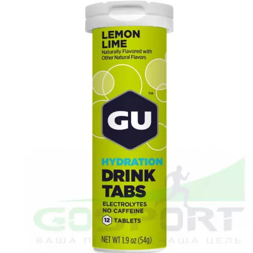 Изотоник GU ENERGY GU HYDRATION DRINK TABS 1 туба, Лимон-Лайм