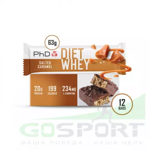 Протеиновый батончик PhD Nutrition Diet Whey Bar 12 x 63 г, Соленая карамель