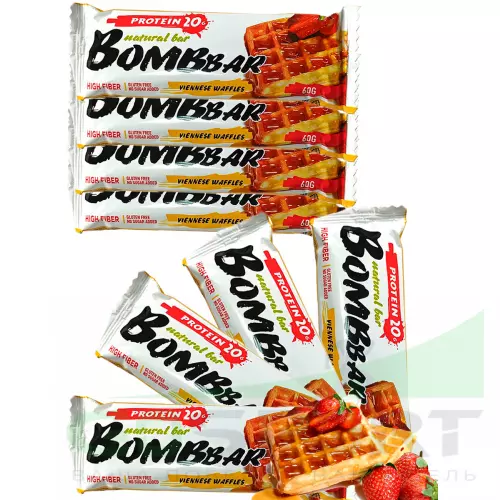Протеиновый батончик Bombbar Protein Bar 8 x 60 г, Венские вафли