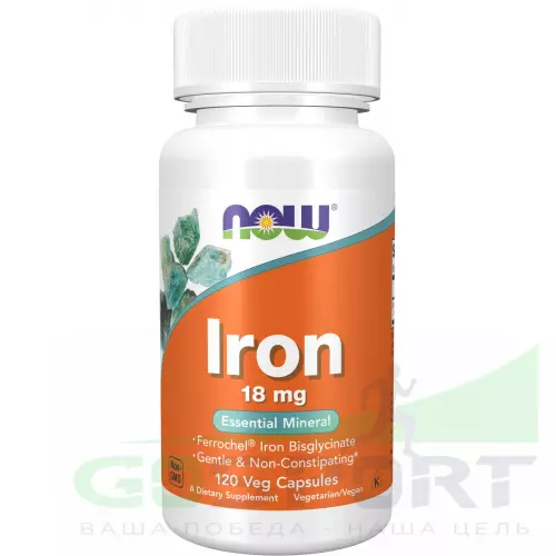  NOW FOODS Iron 18 mg Ferrochel Bisglycinate 120 веган капсул