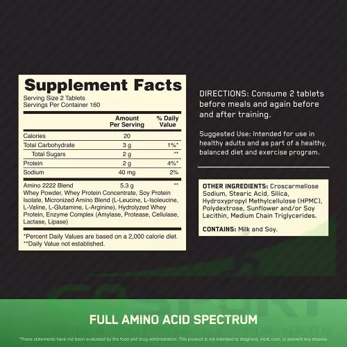 Аминокислоты OPTIMUM NUTRITION Superior Amino 2222 Tabs 320 таблеток, Нейтральный