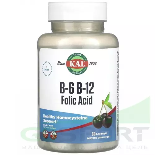  KAL B-6 B-12 Folic Acid 60 леденцов, Черная вишня