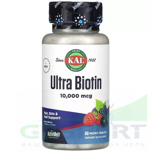  KAL Ultra Biotin ActivMelt 10000 mcg 60 таблеток, Ягодный микс