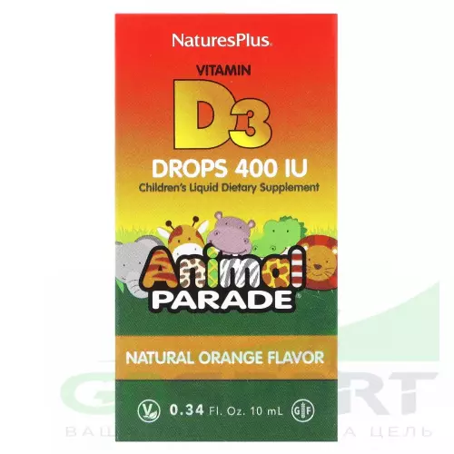  NaturesPlus Animal Parade Vitamin D3 400 IU 10 мл, Апельсин