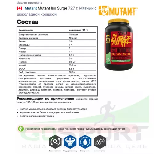  Mutant Mutant Iso Surge 727 г, Мятный с шоколадной крошкой