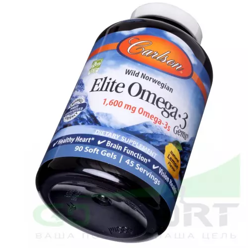 Омена-3 Carlson Labs Elite Omega 3 Wild Norwegian 1600 mg 90 soft gels