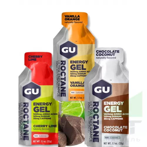 Гель питьевой GU ENERGY GU ROCTANE ENERGY GEL 35mg caffeine 3 стика x 32 г, Микс