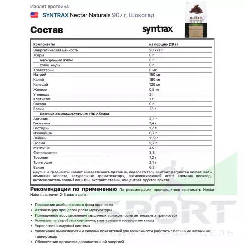  SYNTRAX Nectar Naturals 907 г, Шоколад