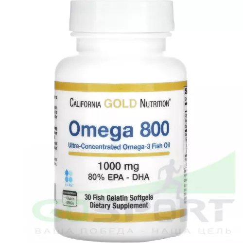 Омена-3 California Gold Nutrition Omega 800, 1000mg 80% Epa-DHA 30 капсул