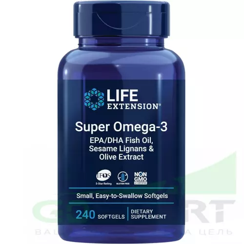 Омена-3 Life Extension Super Omega-3 EPA/DHA Fish Oil, Sesame Lignans & Olive Extract 240 гелевых капсул