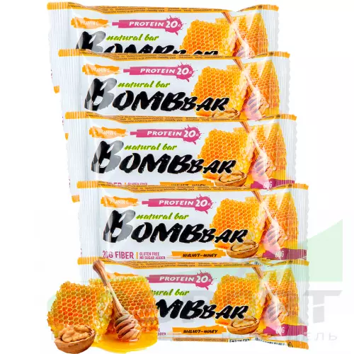 Протеиновый батончик Bombbar Protein Bar 5 x 60 г, Грецкий орех с медом