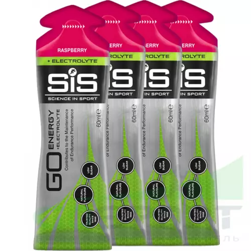 Гель питьевой SCIENCE IN SPORT (SiS) Go Energy + Electrolyte Gels 4 x 60 мл + электролиты, Малина