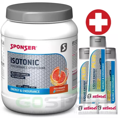 Изотоник SPONSER ISOTONIC + 3 x LIQUID ENERGY PLUS 70 г 1000 г + 3 геля, Красный апельсин