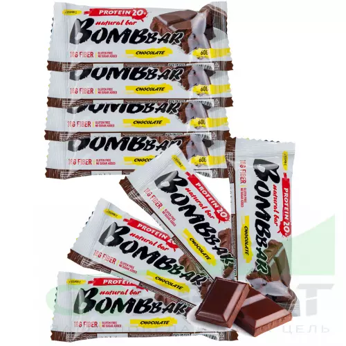 Протеиновый батончик Bombbar Protein Bar 8 x 60 г, Двойной шоколад