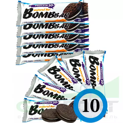 Протеиновый батончик Bombbar Protein Bar 10 x 60 г, Печенье с кремом