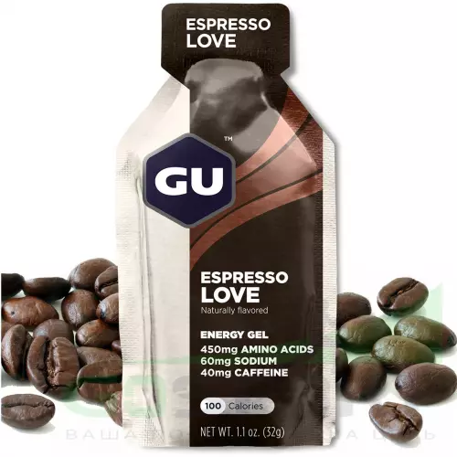 Гель питьевой GU ENERGY GU ORIGINAL ENERGY GEL 40mg caffeine 32 г, Эспрессо Лав
