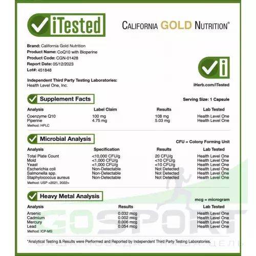  California Gold Nutrition CoQ10 100mg 150 капсул