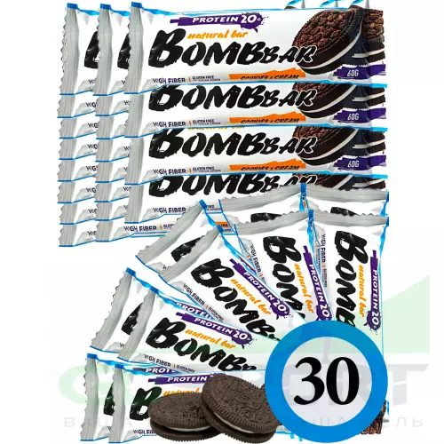 Протеиновый батончик Bombbar Protein Bar 30 x 60 г, Печенье с кремом