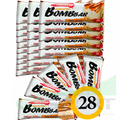 Протеиновый батончик Bombbar Protein Bar 28 x 60 г, Соленая карамель