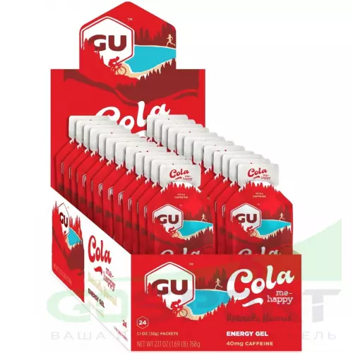 Гель питьевой GU ENERGY GU ORIGINAL ENERGY GEL 40mg caffeine 24 стика x 32 г, Кола