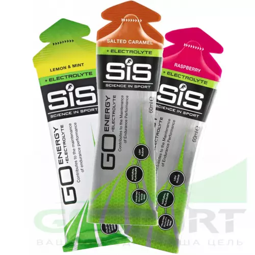 Гель питьевой SCIENCE IN SPORT (SiS) Go Energy + Electrolyte Gels 12 x 60 мл + электролиты, Микс