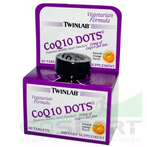  Twinlab CoQ10 Dots 60 таблеток, Апельсин