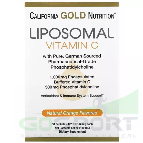  California Gold Nutrition Liposomal Vitamin C Natural Orange Flavor 1000 mg 30 пакетиков, апельсин