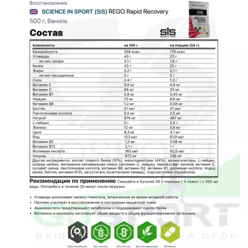 Восстановление SCIENCE IN SPORT (SiS) REGO Rapid Recovery 500 г, Ваниль