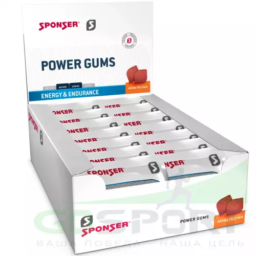  SPONSER RED POWER GUMS + кофеин 150mg 20 упак. по 10 конфет, Фруктовый микс