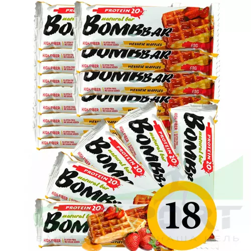 Протеиновый батончик Bombbar Protein Bar 18 x 60 г, Венские вафли
