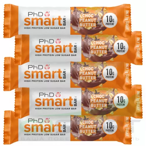 Протеиновый батончик PhD Nutrition Smart Bar 5 x 64 г, Шоколад - Арахисовое масло