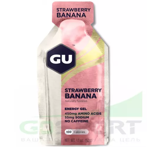 Энергетический гель питьевой GU ENERGY GU ORIGINAL ENERGY GEL no caffeine 8 стика x 32 г, Клубника-Банан