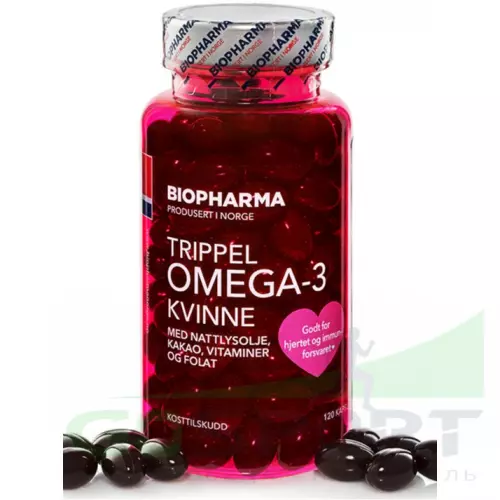 Омега-3 BIOPHARMA Trippel Omega-3 Kvinne 120 капсул, Нейтральный