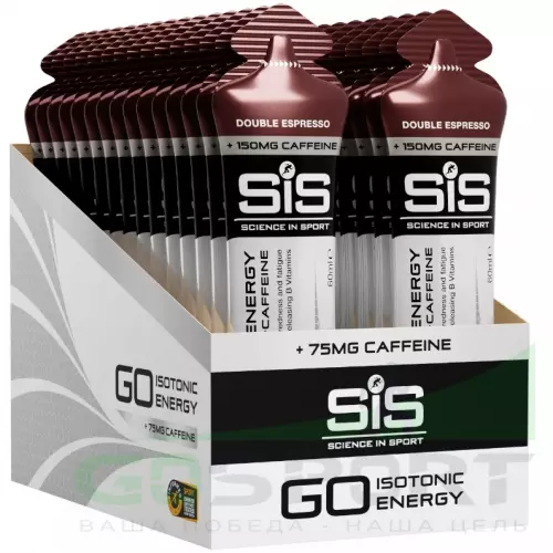 Гель питьевой SCIENCE IN SPORT (SiS) GO Energy 150mg caffeine 30 x 60 мл + кофеин, Двойной эспрессо