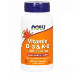 NOW Vitamin D-3 + K2 1000IU 45mcg Витамин K