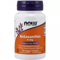 NOW Astaxanthin 4 MG 60 Veggie Softgels Комплексные антиоксиданты